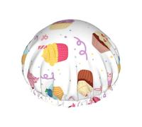 Delicious Cupcakes Print Bath Hair Cap Double Layer Shower Cap For Women And Men Reusable Lightweight Soft