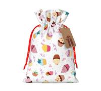 Delicious Cupcakes Print Christmas Bag Drawstring Sack For Presents Xmas Seasonal Decor Gift Party Supplies