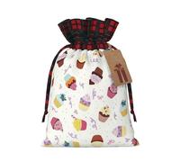 Delicious Cupcakes Print Christmas Imitation Burlap Gift Bag With Drawstring And Gift Tag,For Wrapping Candies