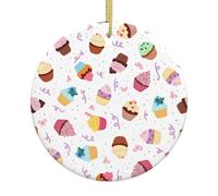Delicious Cupcakes Print Christmas Tree Ceramic Round Hanging Ornaments,Xmas Decoration DIY Keepsake 2025