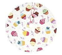 Delicious Cupcakes Print Christmas Tree Skirt For Xmas Mat Base Cover Holiday Decor Seasonal Celebrations