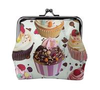 Delicious Cupcakes Print Coin Purse for Women Cute PU Leather Kiss-lock Change Purse Wallet, Black, One Size, Pattern