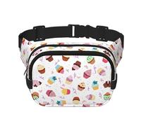 Delicious Cupcakes Print Fashion Waist Packs Square Layer Waist Bag Black Belt Bag with Adjustable Strap, Black, One Size