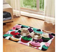 Delicious Cupcakes Print Pet Food Mat Absorbent Non Slip PU Leather Feeding Mat for Dogs Cats Rubber Bottom