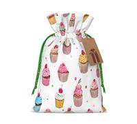 Delicious Cupcakes -Print Reusable Burlap Pouches - Rustic Wedding Favor Bags For Celebrations, Personalized Drawstring Bags Kraft Tag.