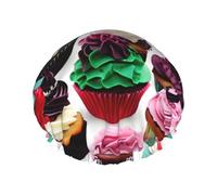 Delicious Cupcakes Print Shower Cap, Shower Cap for Women Reusable, Waterproof Bath Cap,Quick Drying Bath Hair Cap