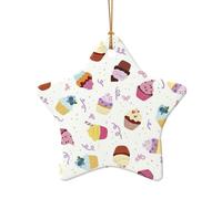 Delicious Cupcakes Print Xmas Ceramic Ornaments Christmas Tree Porcelain Hanging for Home Office Decor Gifts