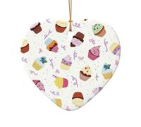 Delicious Cupcakes Print Xmas Ceramic Ornaments Christmas Tree Porcelain Hanging for Home Office Decor Gifts