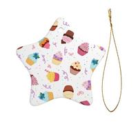 Delicious Cupcakes Printed Ceramic Christmas Tree Ornament – Star Shaped Holiday Decoration, Xmas Hanging Keepsake