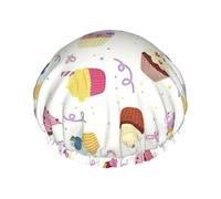 Delicious Cupcakes Printed Hair Wrap, Double Layer Shower Cap For Women, Reusable Hair Protector For Bathing