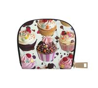 Delicious Cupcakes Printed Leather Half Circle Card Wallet Zipper Card Case Holder, Compact Stylish for Men and Women