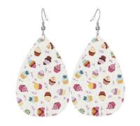 Delicious Cupcakes Printed Teardrop Pendant Leather Earrings | Lightweight and Versatile Earrings | Suitable for Daily Commute and Date Wear