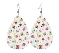 Delicious Cupcakes Teardrop Leather Earrings Ladies Print Pendant With Hook Fashion Vintage Party Daily Wear