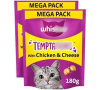 Delicious Dual-textured Cat Treats 180g x Pack of 2 - Chicken & Cheese - Contains a Boost of Vitamins and Minerals - Prepared With No Artificial Flavours