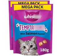 Delicious Dual-textured Cat Treats 180g x Pack of 2 - Salmon - Contains a Boost of Vitamins and Minerals - Prepared With No Artificial Flavours