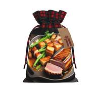 Delicious grilled meat Print Christmas Drawstring Bags Snack Wrap, Reusable Holiday Treat Sacks for Presents S