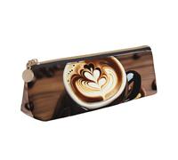 Delicious Heart Coffee Print Large Capacity Leather Pencil Case Smooth Zippered Pen Pouch School Travel Makeup
