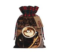 Delicious Heart Coffee Printed Reusable Gift Bags - Christmas Drawstring Pouches for Xmas, Birthday, Wedding, Holidays