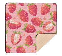 Delicious Peach Red Strawberries Large Non-Slip Baby Playmat for Floor Water Resistant Tummy Time & Crawling Mat for Baby Toddler Infant, 50'' x 50''