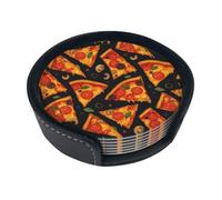 Delicious Pizza Leather Coaster Round Drink Coasters 6 Pcs Home Decor