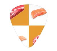 Delicious Salmon And Steak,12 Pcs Guitar Pick,3 Different Thickness Plectrums for Acoustic Guitar Bass Ukulele (0.46mm 0.96mm 0.71mm)