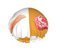 Delicious Salmon And Steak,Shower Cap Nightcap Double Layer Waterproof Elastic Bath Cap Reusable Hair Cap