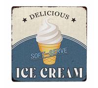 Delicious Soft-Serve Ice Cream Metal Sign Vintage Ice Cream Sign Art Poster For Home Kitchen Bar Candy Store Wall Decor Hanging Plaque (8x8 Inch)