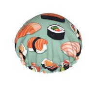 Delicious sushi 1 Print Double Layer Waterproof Shower Cap Women Men Reusable Bath Hair Caps Elastic Band