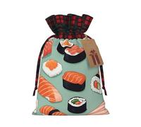 Delicious Sushi 1 Print Festive Plaid Gift Bag, Candy Bag, Drawstring Burlap Pouch For Holiday Presents Favor-M