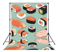 Delicious Sushi 1 Print Large 5Ã-7ft Seamless Polyester Fabric Photo Backdrop Curtain for Portrait Photoshoot Party Video