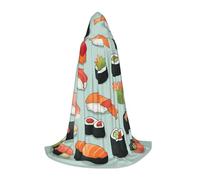 Delicious Sushi Print Cloak with Cape Long Cloak with Hood Full Length Hooded Halloween Costume for Women Men Witch Cosplay, Black, Medium