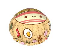 Delicious Sweet Ramen Print Shower Cap â€“ Double Layer Bath Hair Cap with Elastic Band Lining, Ideal for Home Spa, Hotel, and Travel