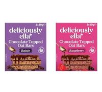 Deliciously ella Chocolate Topped Oat Bars, Raisin and Raspberry, Natural Plant-Based