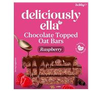 Deliciously Ella Chocolate Topped Raspberry Oat Bars 3 x 50g, Raspberry Flavour Oat Snack Bars with Chocolate Topping, 150g