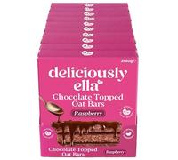 Deliciously Ella Raspberry & Chocolate Topped Oat Bars, 12 x 50 g Bars | Made with Natural Ingredients, Gluten Free & Vegan Friendly for Guilt-Free Snacking