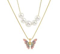 DELICK Silver necklace,Barbie Fairytopia Mermaidia Enamel Butterfly Pendant Necklace For Women Imitation Pearl Multilayer Jewelry (Color : 3)