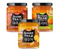 Delief Korean Traditional Tea Assorted Bundle - Jujube, Ginger & Citron (Yuzu) Flavours - 560g x 3 Jars - Fruit & Root Tea Paste Set