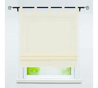 Delien Macaroon Roman Blind with Loops, Semi-Transparent Curtain, Plain Colour, Tab-Top Blind, Kitchen Short Scarves, Window Curtain, 1 Piece, W x H 120 x 140 cm, Beige