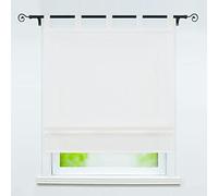 Delien Macaroon Roman Blind with Loops, Semi-Transparent Curtain, Plain Colour, Tab-Top Blind, Kitchen Short Scarves, Window Curtain, 1 Piece, W x H 120 x 140 cm, White