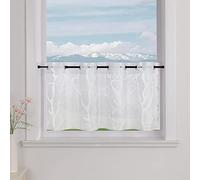 Delien Voile Net Curtain with Eyelets Bistro Curtains Country House for Kitchen Transparent Short Curtains Modern Curtain Zweig W 140 x H 60 cm White
