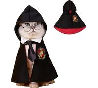 DELIFUR Cat Halloween Costume - Pet Wizard Costumes Mantle Magician Cosplay Clothes with Bowtie & Glasses Set Festival Party Apparel for Small Pets Cats Dogs Puppies(Red, M)