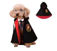 DELIFUR Cat Halloween Costume - Pet Wizard Costumes Mantle Magician Cosplay Clothes with Bowtie & Glasses Set Festival Party Apparel for Small Pets Cats Dogs Puppies(Red, L)