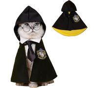 DELIFUR Cat Halloween Costume - Pet Wizard Costumes Mantle Magician Cosplay Clothes with Bowtie & Glasses Set Festival Party Apparel for Small Pets Cats Dogs Puppies(Yellow, M)