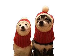 DELIFUR Funny Christmas Dog Hat with Pompon Crocheted Snood Dog Hat Red Warm Winter Dog Hat Knit Snood Head Wear for Pets & Women & Man(Red,XL)