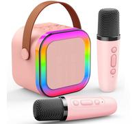 Delighkidz Karaoke Machine Toy for Kids Ages 3-12: 2 Mics LED Portable Bluetooth Microphone Gifts Toys for 4 5 6 7 8-12 Year Old Girls Kid Mini Speaker for Teens Indoor Outdoor Birthday Party Gift