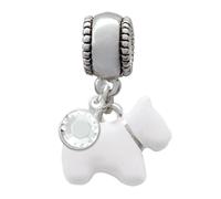 Delight Beads White Westie Dog Charm with Clear Crystal