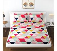 Delight Zone Prime Collection 160TC Supersoft Glace Cotton Elastic Fitted King Size Double Bedsheet with 2 Pillow Covers (Multicolour, Size 72 x 78 Inch) - Coloured Triangles 5 - Gold Fitted