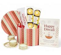 DelightBox Luxury Diwali Chocolate Hamper with Pearl Tealight Holders & Greeting Card in Elegant Round Gift Box for Festive Celebrations, Family, Friends & Corporate Gifting - Sweet Treats Diwali Box