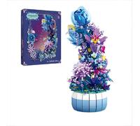 DelightCube Artificial Flower Building Sets,Blue Rose Bontanical Creative Artificial Plants Bricks Home Decor, DIY Toys Gift for Adults Teens Girls Without Led Light (9038)
