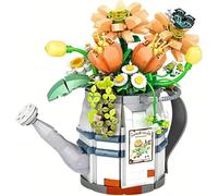 DelightCube Artificial Flowers Building Kits, 973 Pieces Watering Can with Potted Plants Kit, Creative Gift for Children and Adults,DIY Creative Flowers Construction Kit
